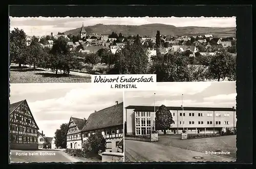 AK Endersbach i. Remstal, Ortsansicht, Partie beim Rathaus, Silcherschule