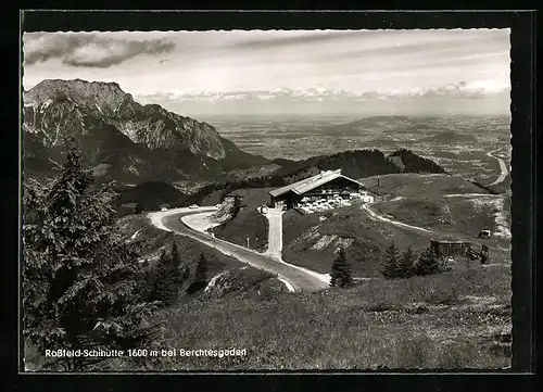AK Berchtesgaden, Rossfeld-Skihütte, Blick auf Untersberg