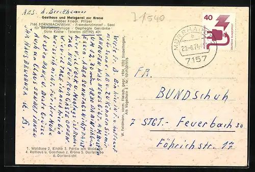 AK Fornsbach, Kirche, Seepartie, Ortsansicht aus der Vogelschau