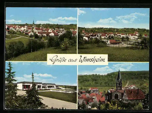 AK Wimsheim, Ortsansicht aus der Vogelschau, Blick zur Kirche