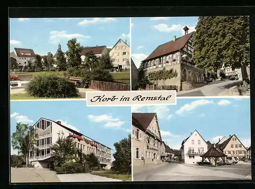 AK Korb i. Remstal, Ortspartie, Strassenpartie und Parkanlage