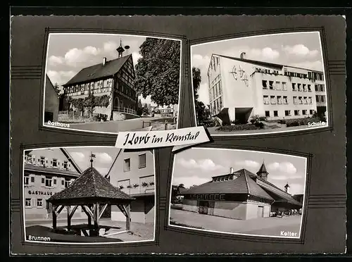 AK Korb i. Remstal, Rathaus, Schule, Brunnen und Kelter