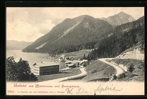 AK Urfeld, Teilansicht mit Walchensee und Herzogstand