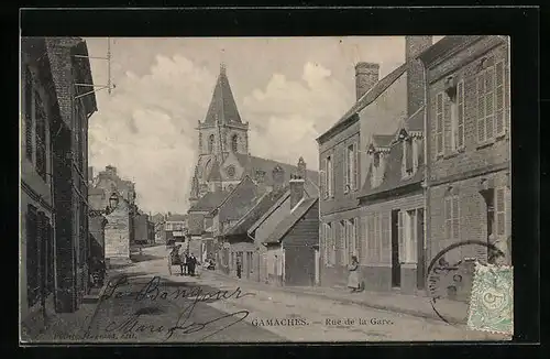 AK Gamaches, Rue de la Gare, Strassenpartie