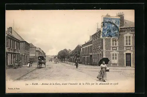 AK Ham, Avenue de la Gare avant l`incendie de la Ville par les Allemands en 1918