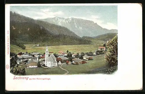 AK Sachrang, Ortsansicht mit Kaisergebirge