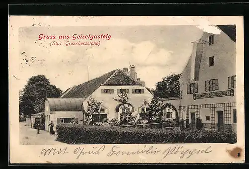 AK Geiselgasteig, Strassenpartie mit Gasthaus Einkehr Geiselgasteig