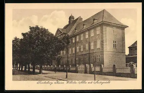 AK Sonderburg, Kaiser Wilhelm-Allee mit Amtsgericht