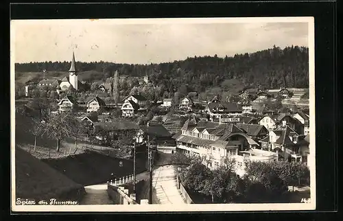 AK Spiez am Thunersee, Teilansicht mit Hotel Krone u. Strassenpartie