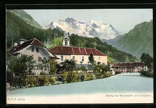 AK Gsteig bei Wilderswil, Uferpartie mit Jungfrau