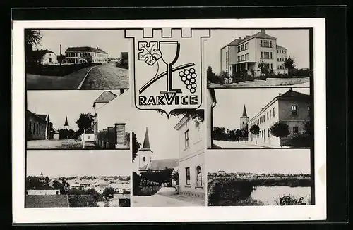 AK Rakvice, Ortsansicht, Strassenpartie, Seepartie und Blick zur Kirche