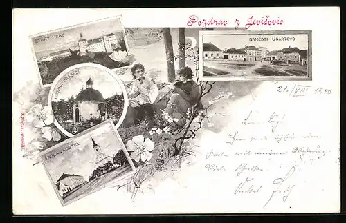 AK Jevisovice, Námestí Ugartovo, Starý Hrad, Skola a Kostel