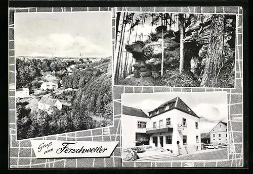 AK Ferschweiler, Ortsansicht, Waldpartie, Hotel-Pension Johann Schilt