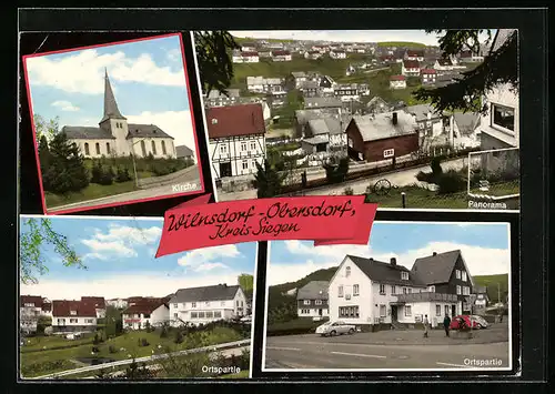 AK Wilnsdorf-Obersdorf, Ortsansicht, Kirche und Strassenpartie