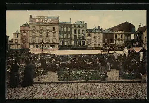 AK Beauvais, La Place de l`Hotel de Ville, un jour de marché