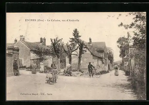 AK Esches, Le Calvaire, rue d`Andeville