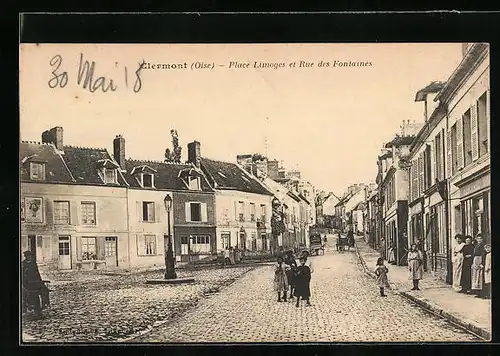 AK Clermont, Place Limoges et Rue des Fontaines