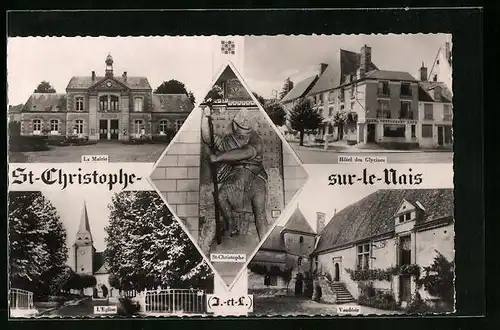 AK St-Christophe-sur-le-Nais, Hotel des Glycines, Vaudesir, La Mairie, L`Eglise
