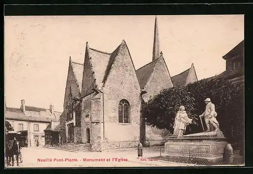 AK Neuille Pont-Pierre, Monument et l`Eglise