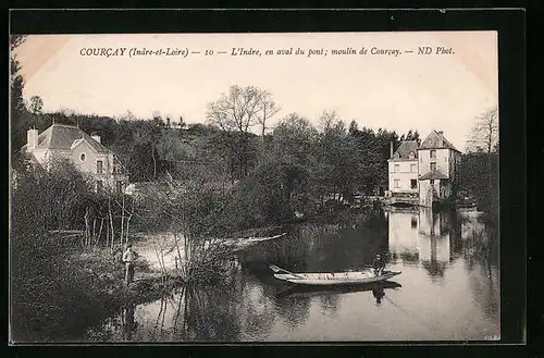 AK Courcay, L`Indre, en aval du pont, Moulin de Courcay