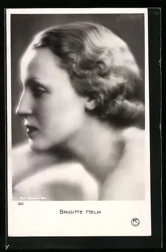 AK Brigitte Helm, seitliches Portrait der Schauspielerin mit entblösster Schulter