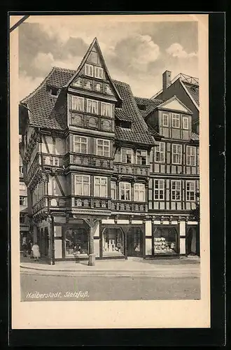 AK Halberstadt, Stelzfuss, alte Fachwerkhäuser