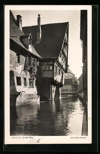 AK Ulm a. Donau, das schiefe Haus an der Blau