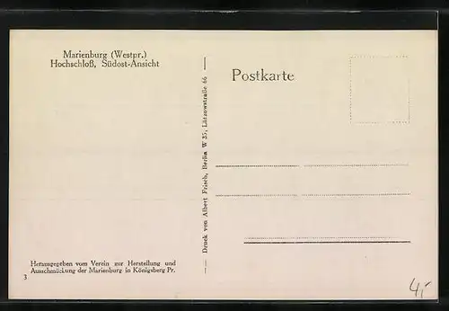 AK Marienburg in Westpr., Südostansicht des Hochschloss