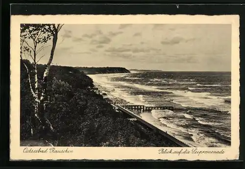 AK Rauschen, Blick auf die Seepromenade und den Ostseestrand