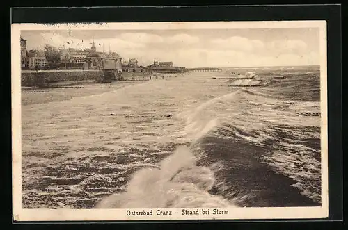 AK Cranz a. d. Ostsee, Blick auf den Strand bei Flut