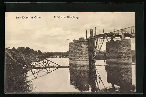 AK Allenburg, an der im Krieg zerstörten Brücke