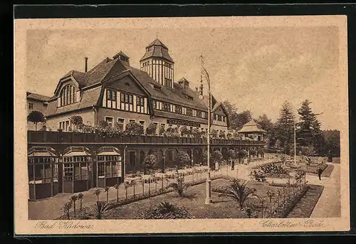 AK Bad Kudowa, die Anlagen vor dem Charlotten-Bad