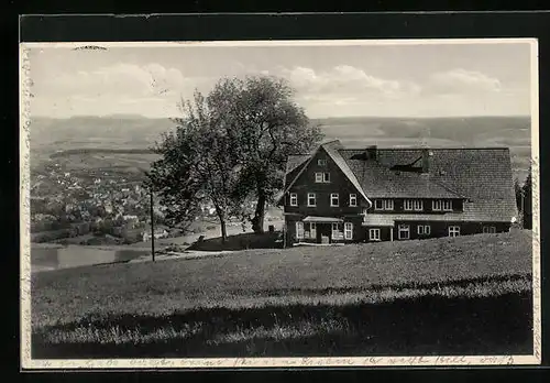 AK Bad Reinerz, an der Stille Liebe-Baude mit Blick auf den Ort