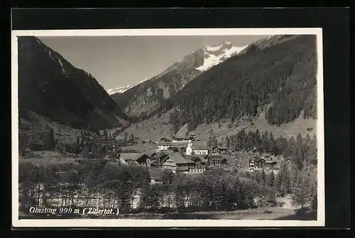 AK Ginzling im Zillertal, Blick auf den kleinen Ort und die Kirche