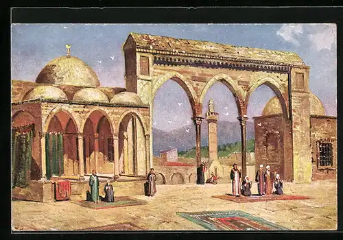 Künstler-AK Jerusalem, auf der Plattform des Felsendomes