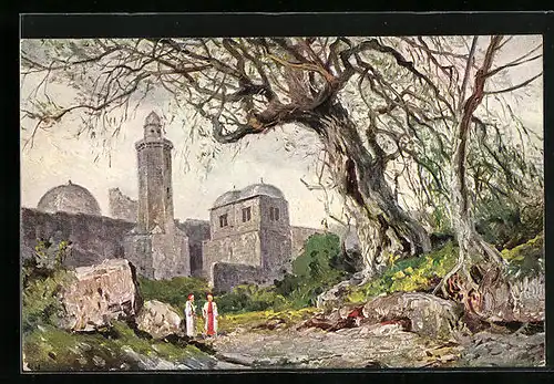 Künstler-AK Jerusalem, Ölberg, Kirche der Himmelfahrt Christi