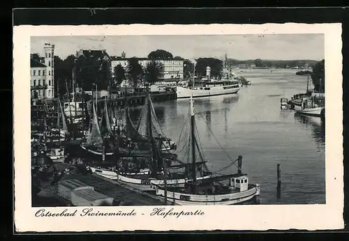 AK Swinemünde, Segelschiffe im Hafen