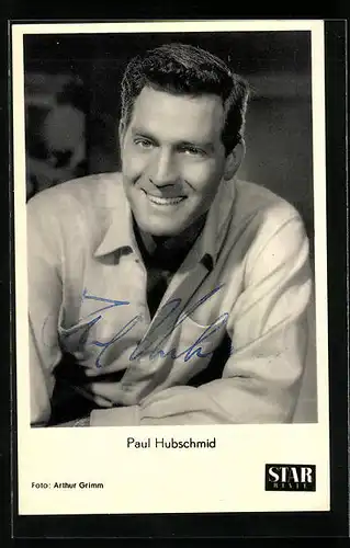 AK Schauspieler Paul Hubschmid mit nettem Lächeln, Autograph