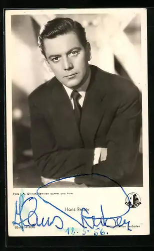 AK Schauspieler Hans Reiser mit ungläubigem Blick, Autograph