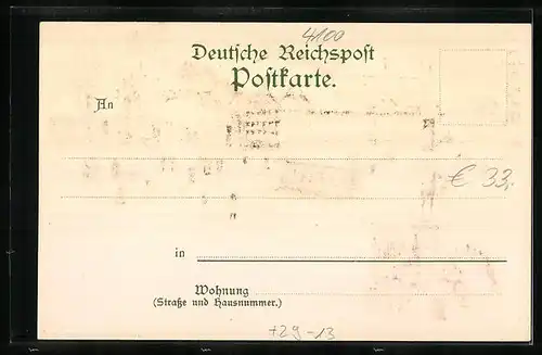 Winter-Lithographie Duisburg, Gasthaus Monning mit Strassenbahn, Denkmal Kaiser Wilhelm I. auf dem Kaiserberg