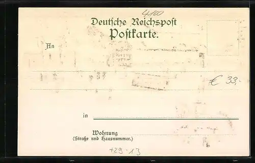 Winter-Lithographie Duisburg, Gasthaus Monning mit Strassenbahn, Denkmal Kaiser Wilhelm I. auf dem Kaiserberg