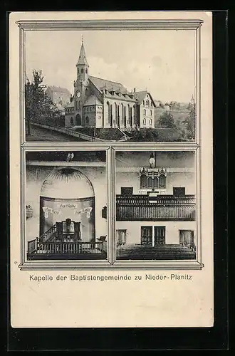 AK Nieder-Planitz, Kapelle der Baptistengemeinde, Innenansichten