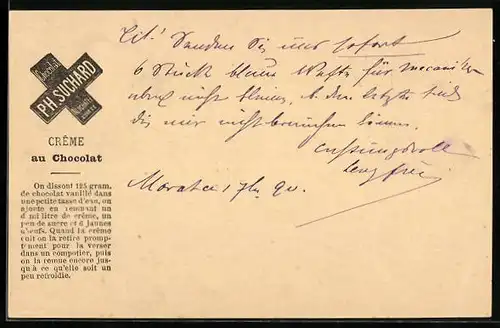 Vorläufer-AK Neuchatel, 1890, Chocolat Suchard, Creme au chocolat
