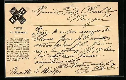 Vorläufer-AK Neuchatel, 1890, Chocolat Suchard, Creme au chocolat