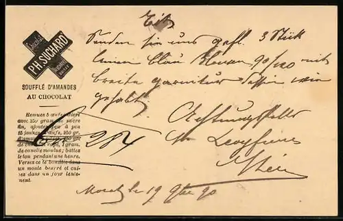 Vorläufer-AK Neuchatel, 1890, Chocolat Suchard, Soufflé d`amandes au chocolat