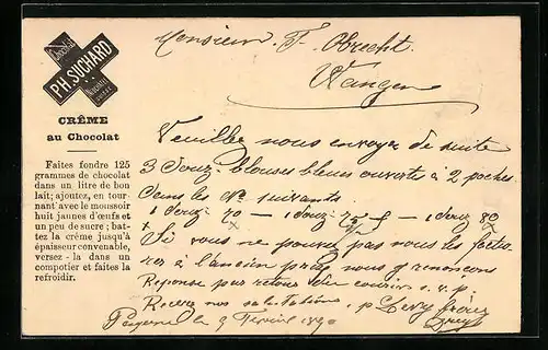 Vorläufer-AK Neuchatel, 1890, Chocolat Suchard, Creme au chocolat