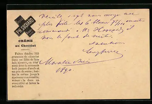 Vorläufer-AK Neuchatel, 1890, Creme au chocolat, Ph. Suchard