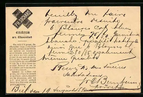 Vorläufer-AK Neuchatel, 1890, Creme au chocolat, Ph. Suchard