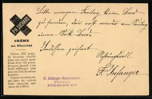 Vorläufer-AK Neuchatel, 1891, Creme au chocolat, Ph. Suchard