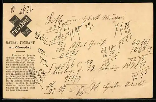 Vorläufer-AK Neuchatel, 1891, Chocolat Suchard, Gateau Fondant au Chocolat